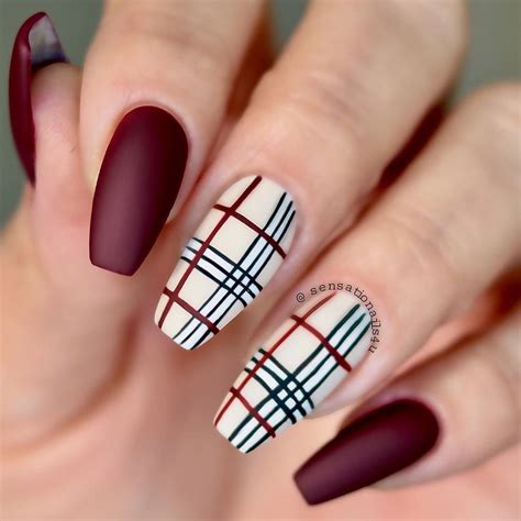 burberry nail design|short nails plaid designs.